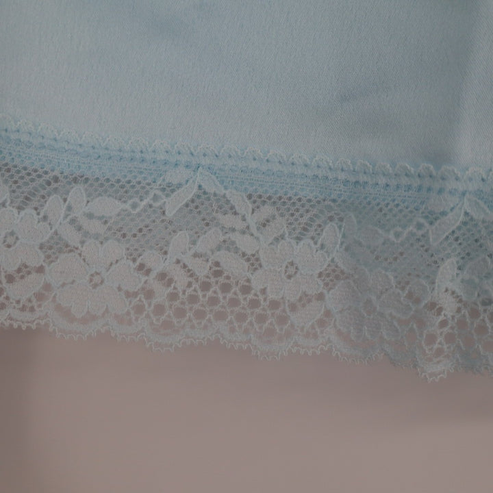 Flora Nikrooz Selena Sleep Shorts Women XS Light Blue Cotton Tie Front Lace Trim