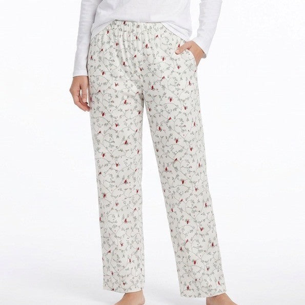 Charter Club Intimates Pajama Pants Women Large White Floral Cotton Straight Leg