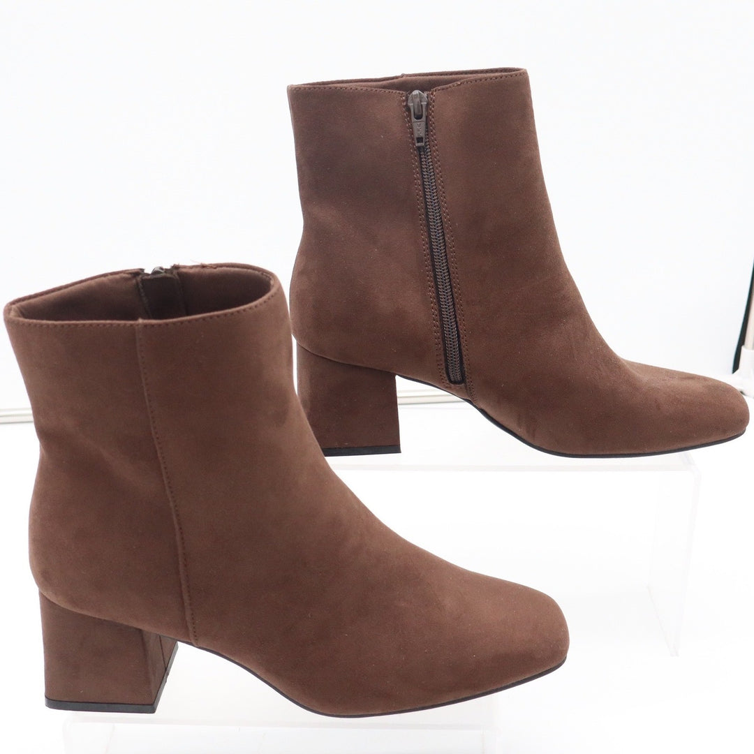 Old Navy Mod Bootie Brown Faux Suede Square Toe Block Heel Ankle Boots 8