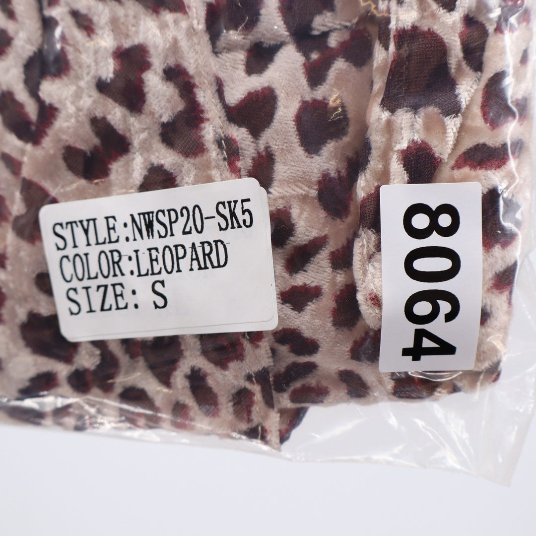 Naked Wardrobe Leopard Velvet Draped Mini Skirt Small