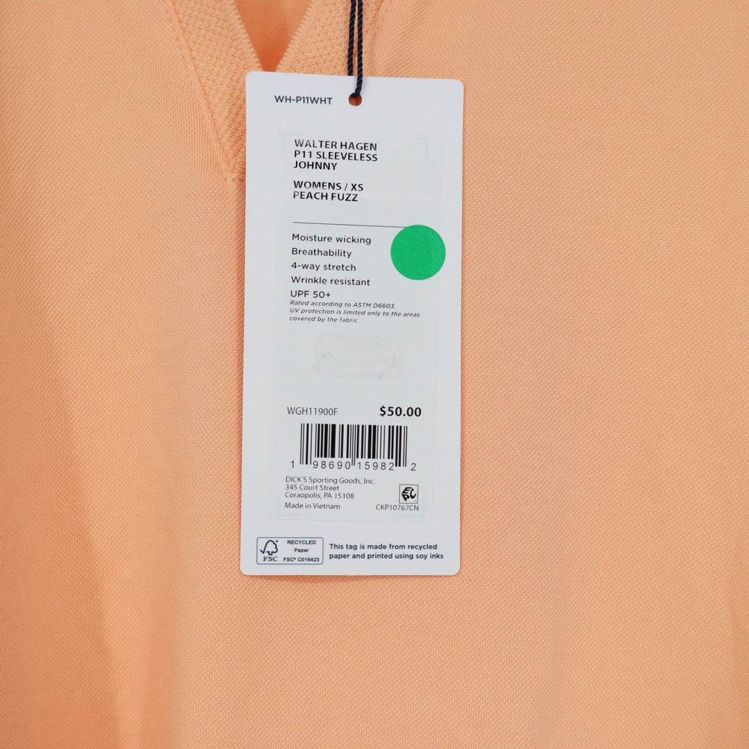 Walter Hagen Womens P11 Sleeveless Johnny Polo Shirt Peach Fuzz XS