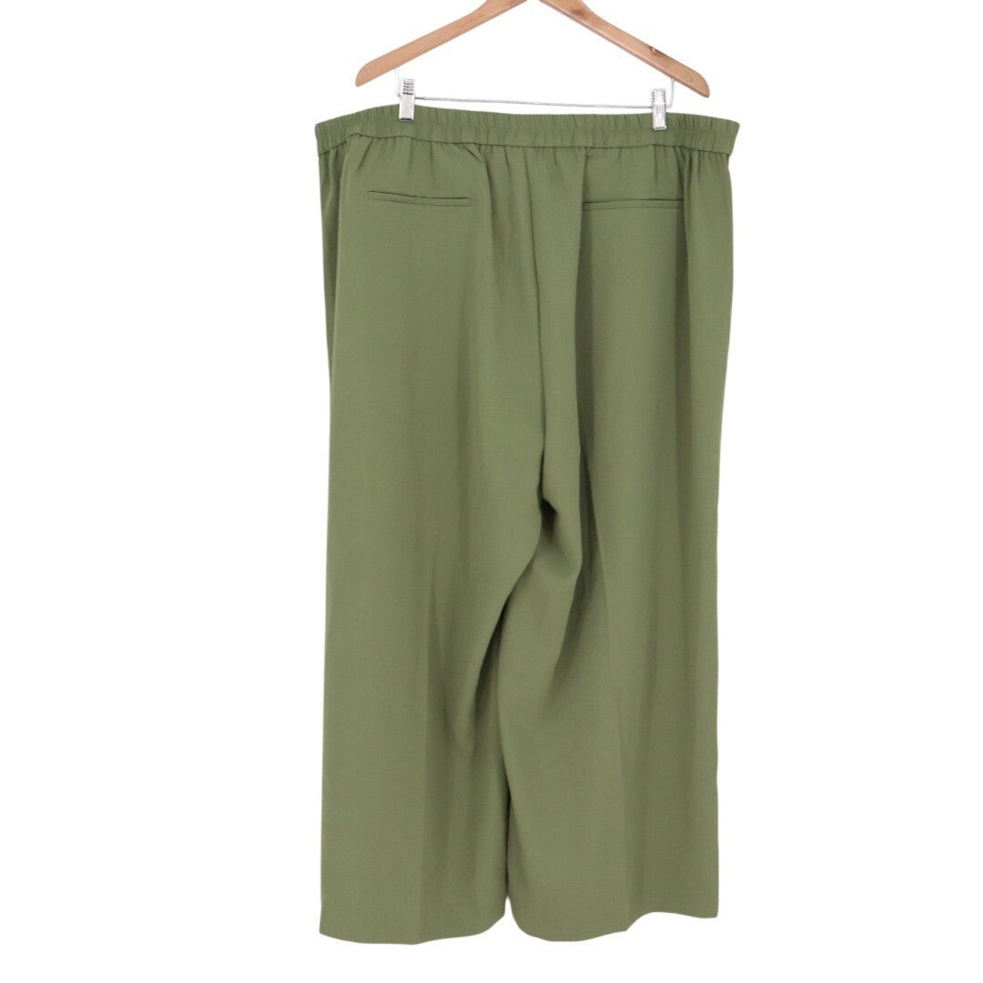 J. Crew Crepe Pants Women's 22 Olive Green Slash Pockets Elastic Waist Wide Leg