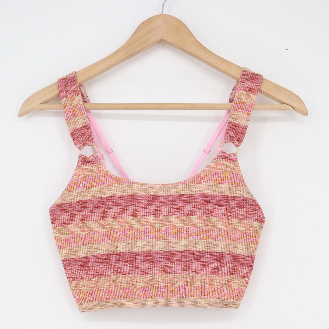Aerie Pink Space Dye Knit Crop Top Adjustable Double Straps Gold Ring Size M