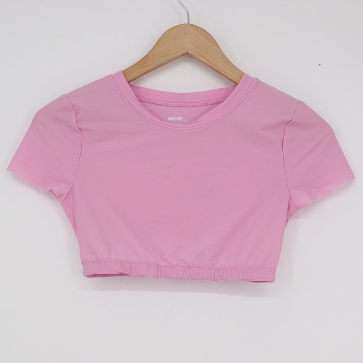 Aerie Smoothez Pink Short Sleeve Crop Top Small Activewear Crew Neck