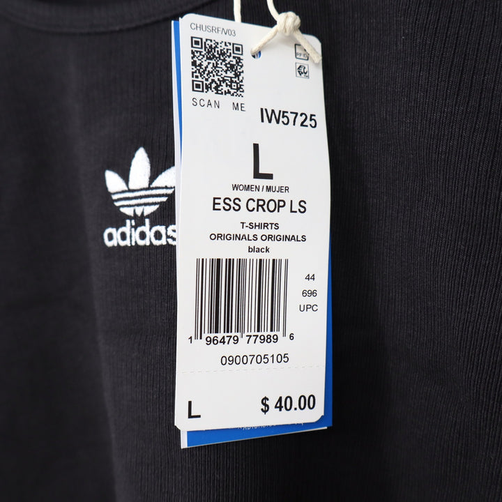 Adidas Originals Womens ESS CROP LS Black Ribbed Long Sleeve Crop Top L