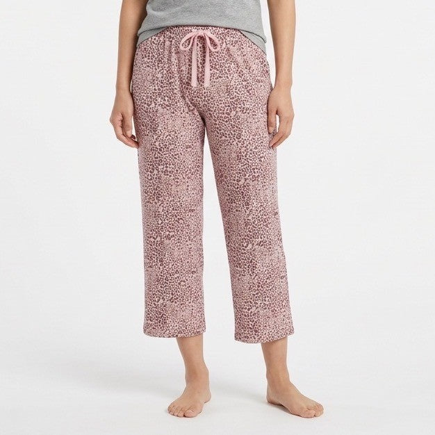 Cuddl Duds Pajama Pants Women XL Pink Stretch Leopard Print Drawstring Sleepwear