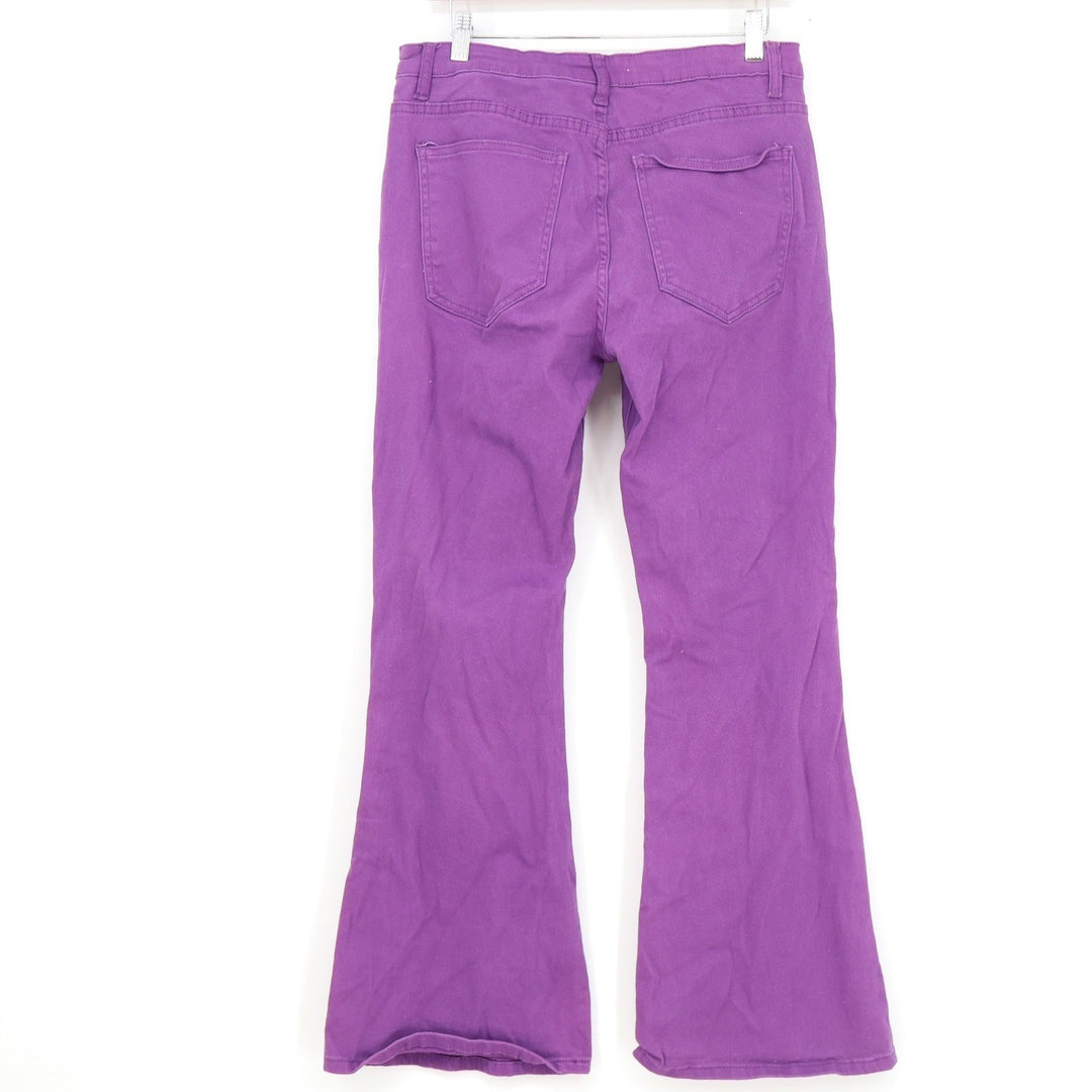 Vintage Pants Womens Purple Flare Bell Bottom Stretch Cotton Trousers Size L