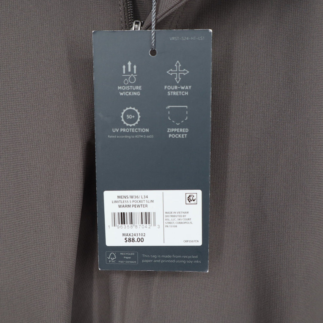 VRST Mens Limitless 5 Pocket Slim Pants Warm Pewter Grey 36x34