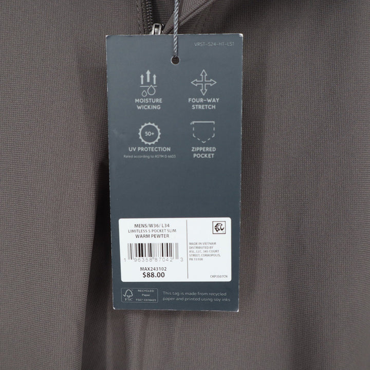 VRST Mens Limitless 5 Pocket Slim Pants Warm Pewter Grey 36x34
