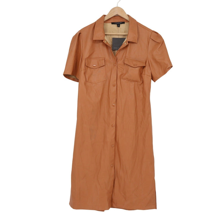 Marc New York Tan Faux Leather Button Front Shirt Dress