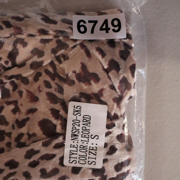 Naked Wardrobe Leopard Print Ruched Mini Skirt with Side Drape Brown Small