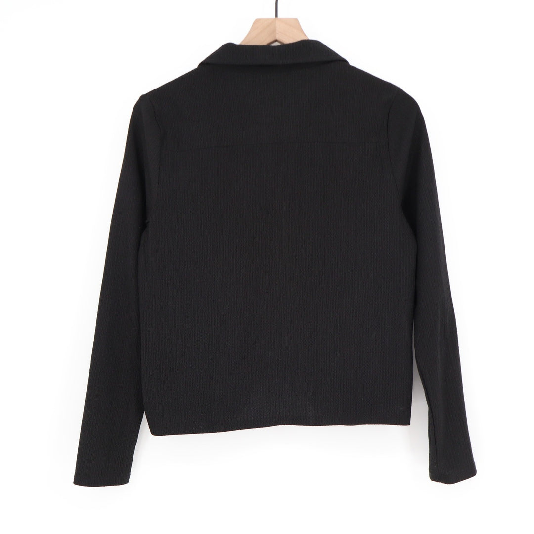 89th + Madison Black Twist Front Collared Long Sleeve Top Small