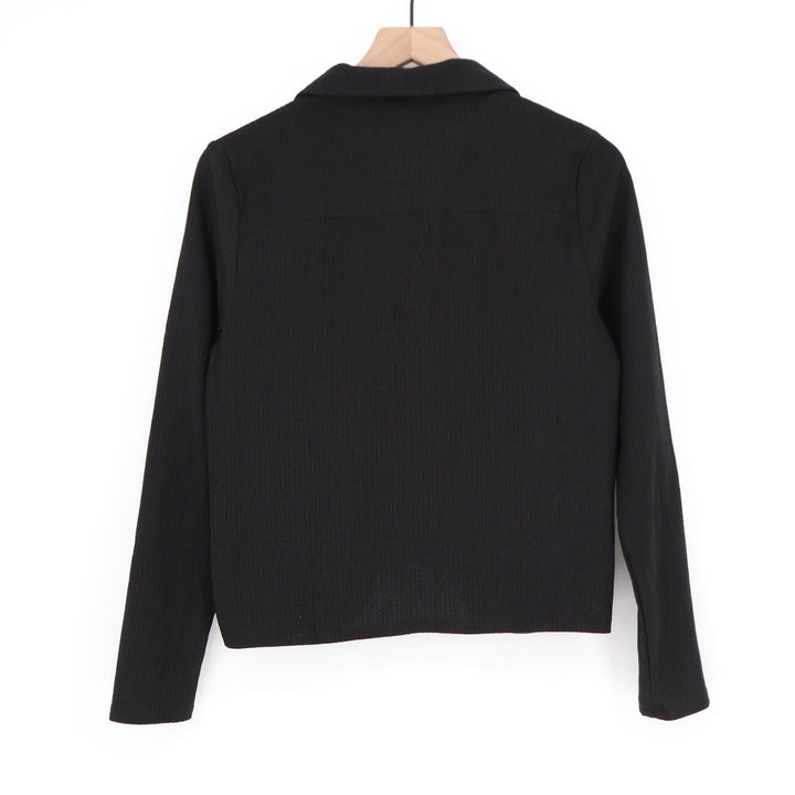 89th + Madison Black Twist Front Collared Long Sleeve Top Small