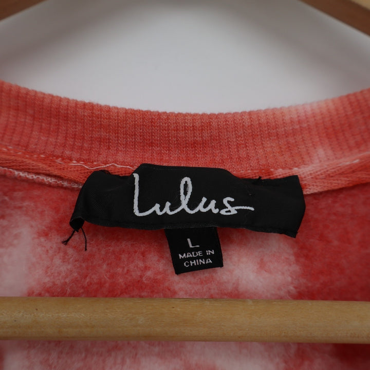 Lulus Here to Chill Sweatshirt Womens L Red Tie-Dye Cotton Crew Neck Long Sleeve