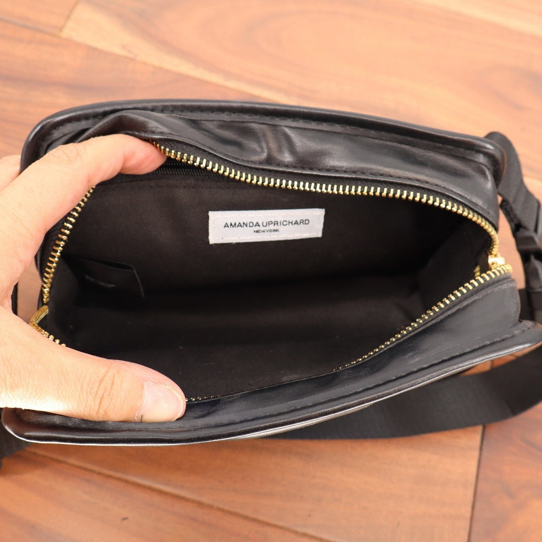 Amanda Uprichard Black Quilted Leather Belt Bag Fanny Pack Gold Hardware