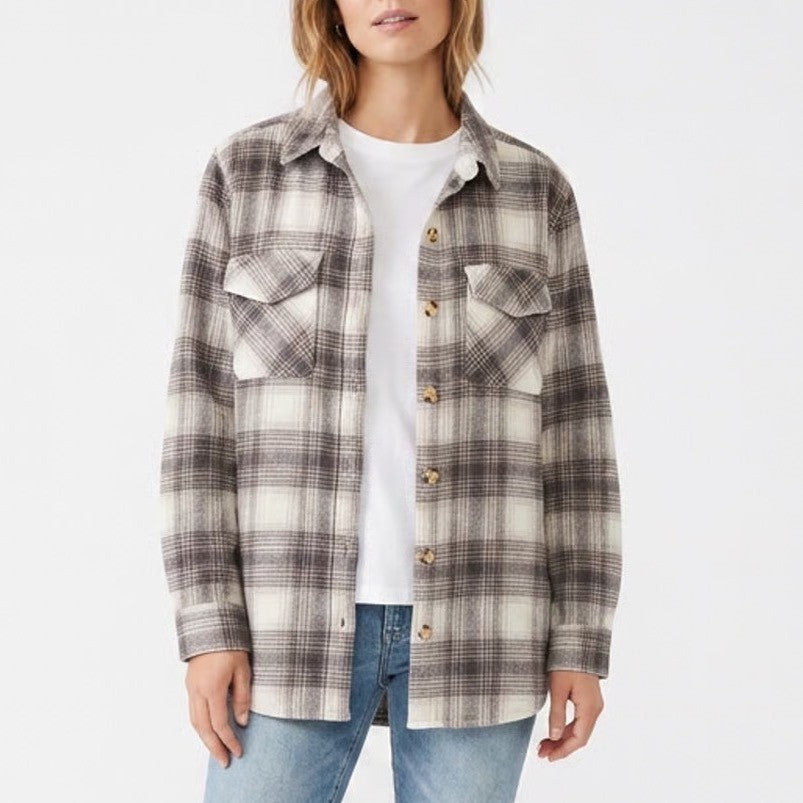 Beachlunchlounge Grey White Plaid Flannel Button Down Shirt Cotton Medium