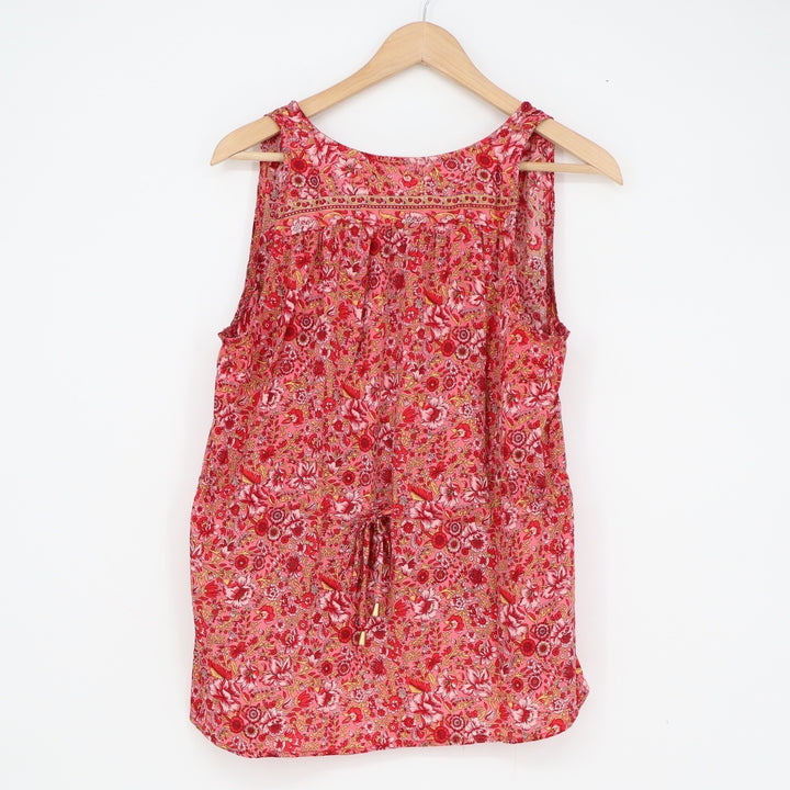 Karma Highway Red Floral Viscose Sleeveless Boho Top One Size Drawstring Tie