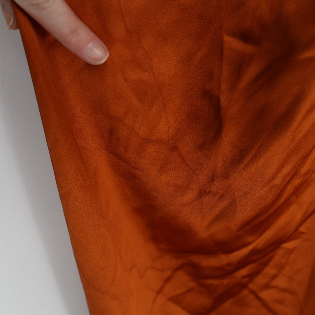 Lulus Memorable Entrance Maxi Dress Womens XS Rust Orange Satin Strapless Fitted