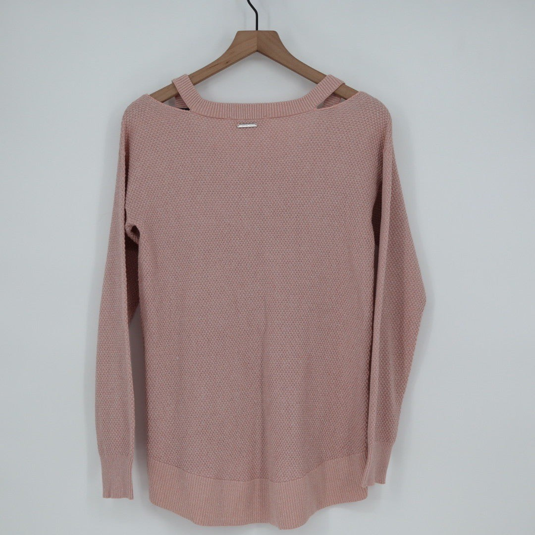 Michael Kors Pink Cold Shoulder Sweater Metallic Knit Pullover Size S