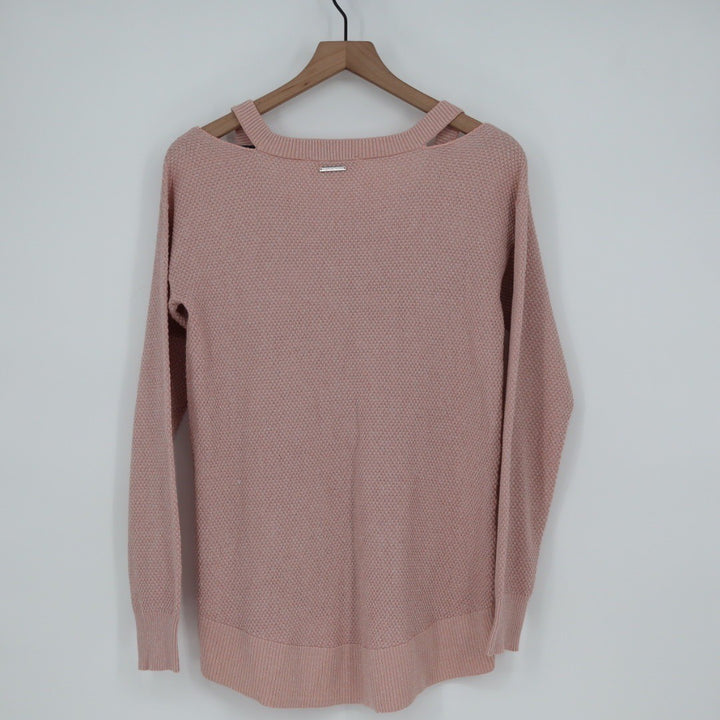 Michael Kors Pink Cold Shoulder Sweater Metallic Knit Pullover Size S