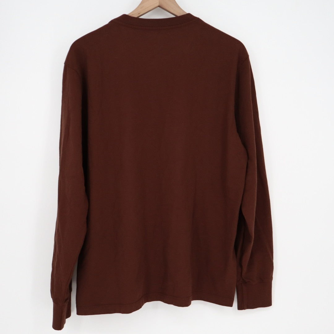 American Giant T-Shirt Men Large Brown Cotton Crew Neck Front Pocket Long Sleeve