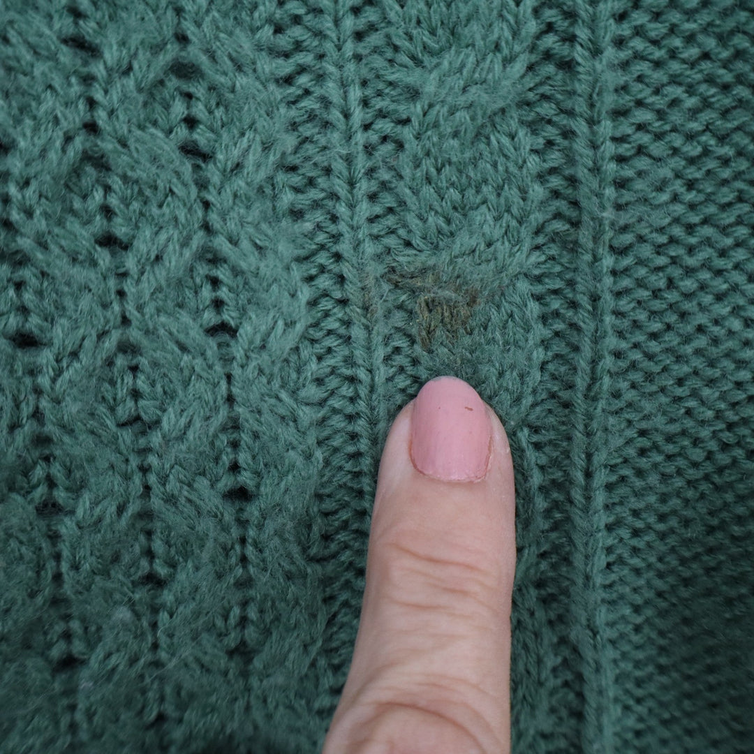 Momo Wonder Rocket Green Cable Knit Button Front Cardigan Sweater Bobble Detail