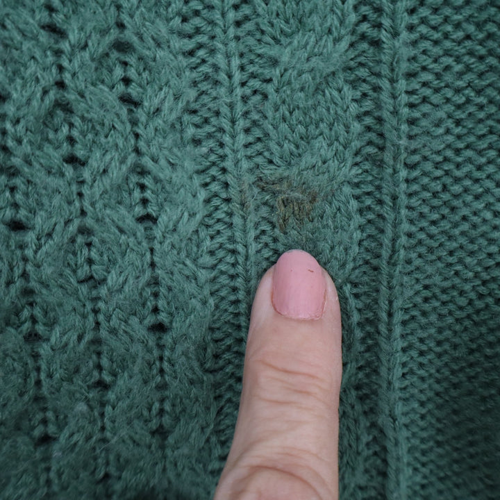 Momo Wonder Rocket Green Cable Knit Button Front Cardigan Sweater Bobble Detail