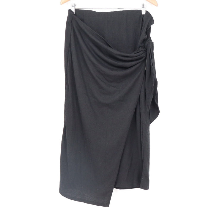 A New Day Womens XL Black Textured Wrap Front Side Tie Midi Skirt NWT