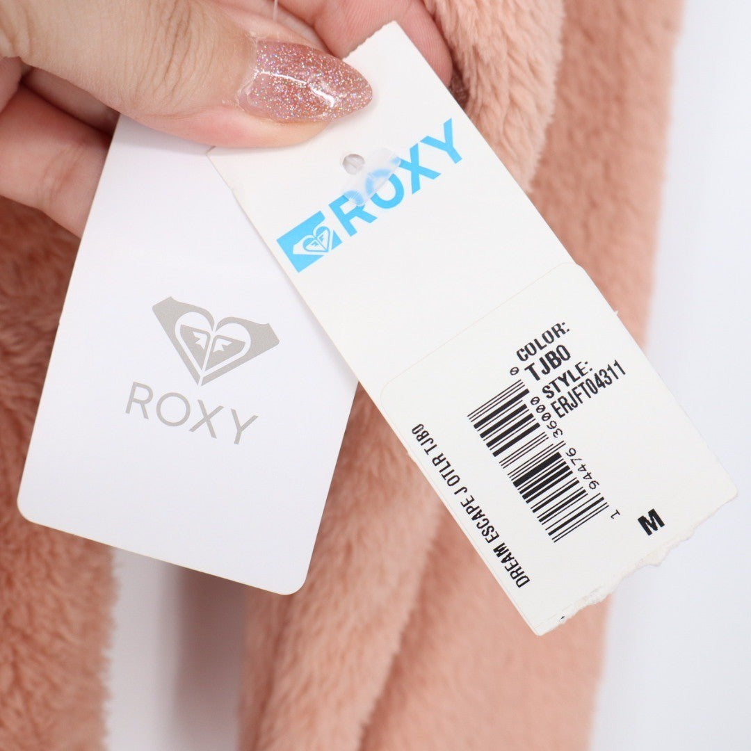 ROXY Colorblock Sherpa Fleece Snap Pullover Sweatshirt Peach Burgundy M