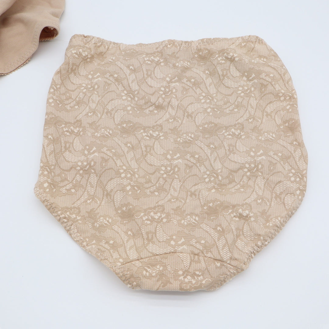 Nude Beige Floral Lace High Waist Brief Panties Cotton Blend DFX037 Size M