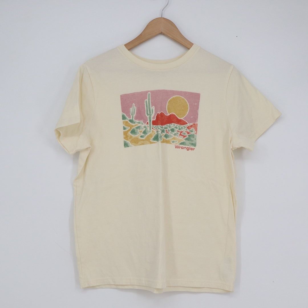 Wrangler Mens Desert Cactus Graphic Tee Cream Cotton Short Sleeve Shirt Large