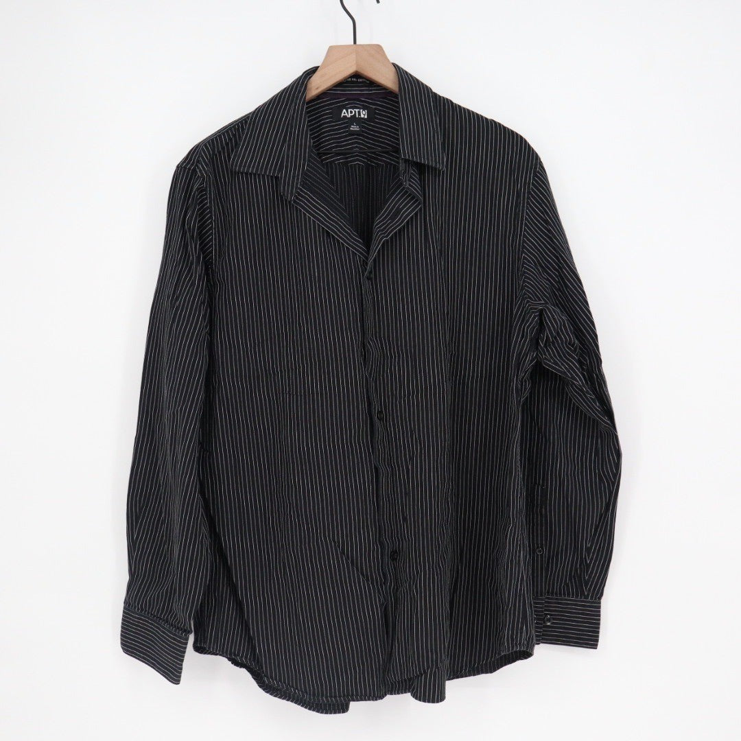 APT 9 Mens Black Pinstripe Dress Shirt Long Sleeve Button Down Size L
