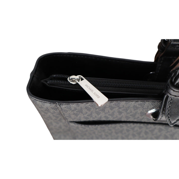 Michael Kors Signature MK Logo Jacquard Tote Bag Black Gray Shoulder Bag