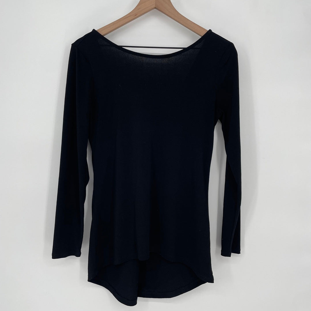 BISOU BISOU MICHELE BOHBOT Black Long Sleeve Scoop Neck Top Size S