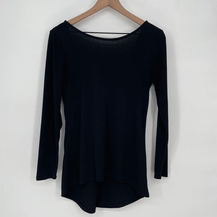 BISOU BISOU MICHELE BOHBOT Black Long Sleeve Scoop Neck Top Size S