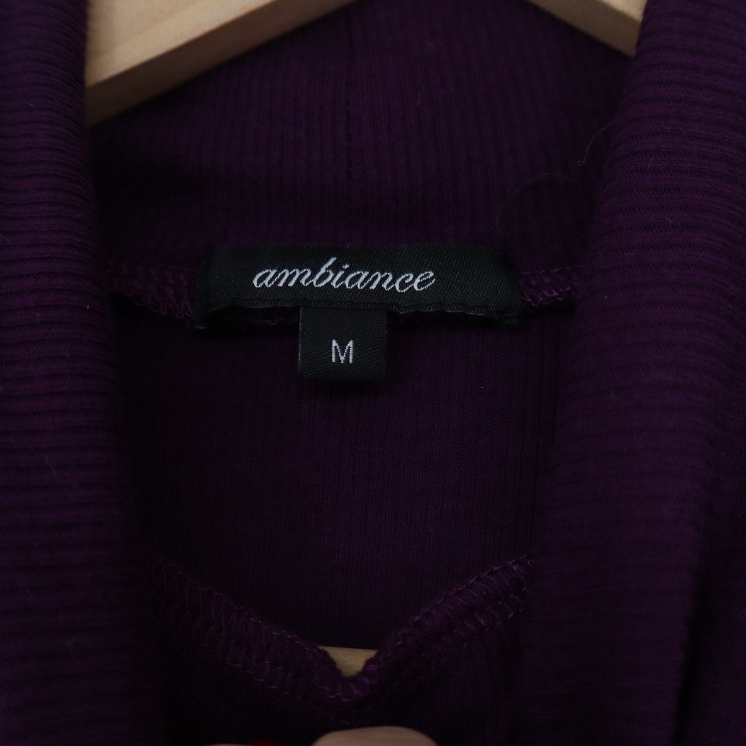 Ambiance Womens Ribbed Turtleneck Top Purple Long Sleeve Slim Fit Size M