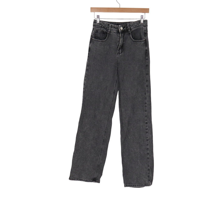 SHEIN Womens High Waisted Wide Leg Jeans Charcoal Black Size 0 EU 32 Relaxed Fit