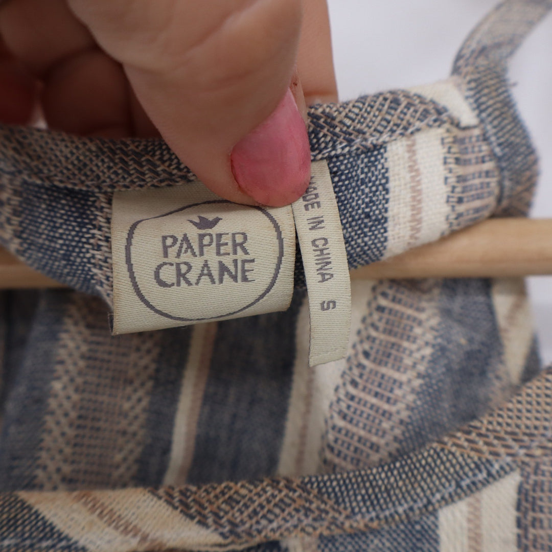 Paper Crane Linen Top Womens S Striped Blue Halter Sleeveless Fair