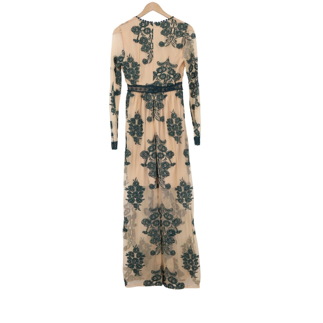 The Clothing Company Green Floral Embroidered Mesh Maxi Dress Nude Small