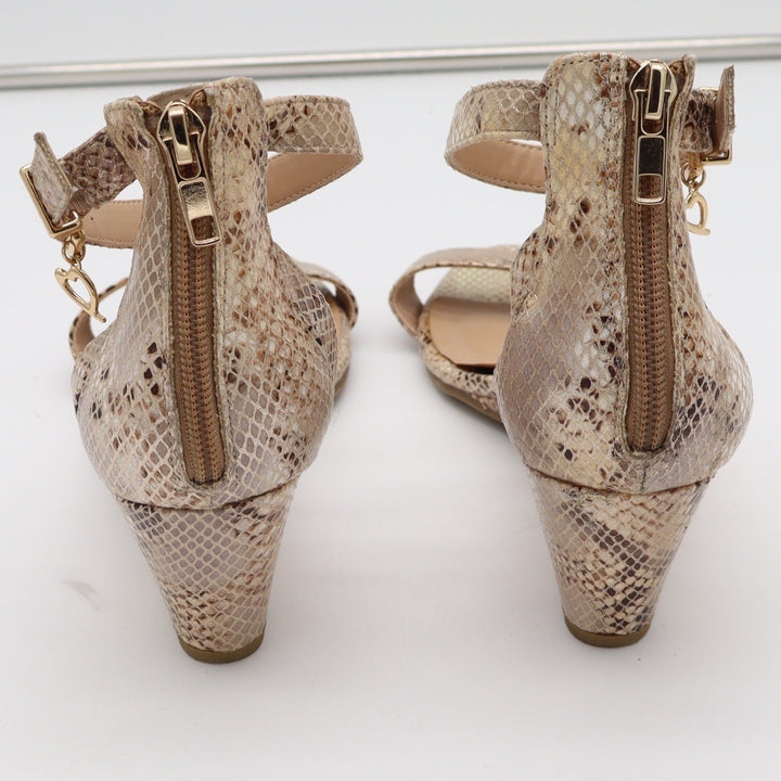 Thalia Sodi Womens Snakeskin Embossed Wedge Sandals Beige Gold Heart