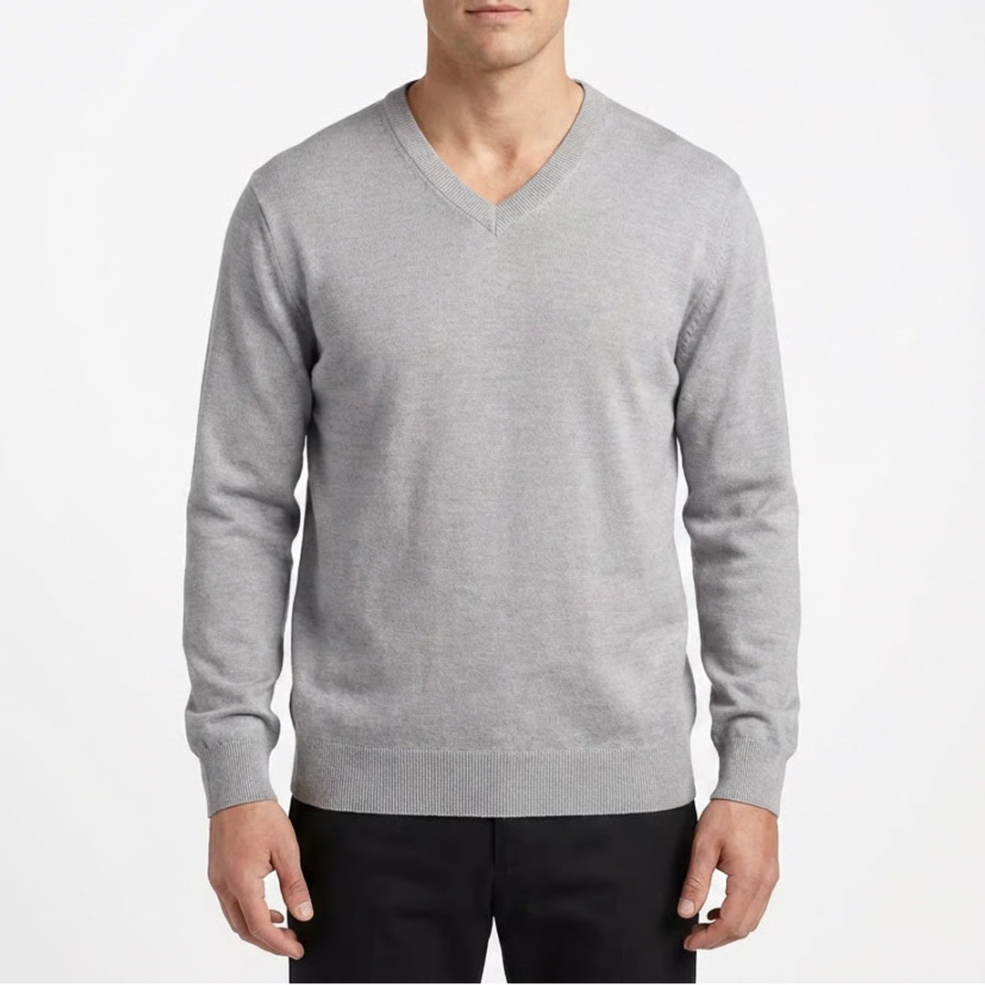 JOS. A. BANK Sweater Men 2XL Heather Gray Wool Rib Tight Knit V-Neck Long Sleeve