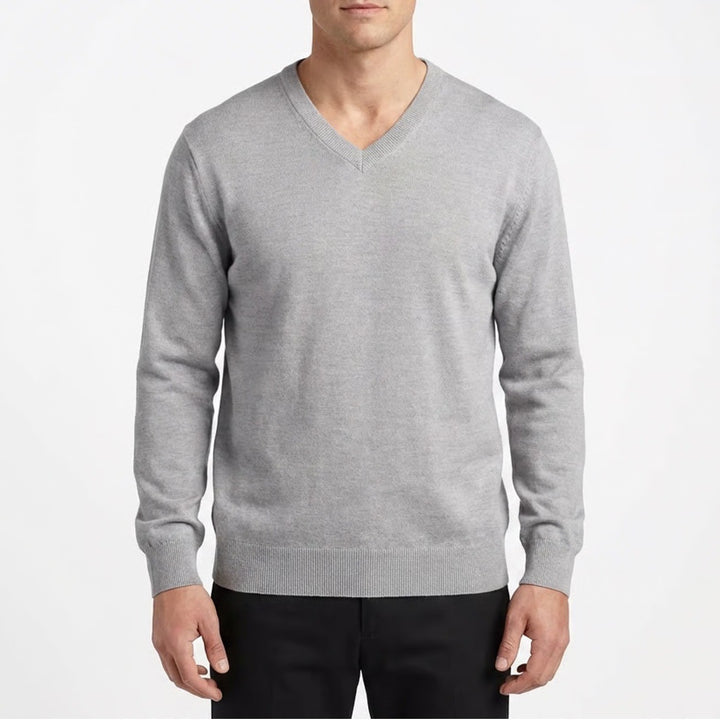 JOS. A. BANK Sweater Men 2XL Heather Gray Wool Rib Tight Knit V-Neck Long Sleeve