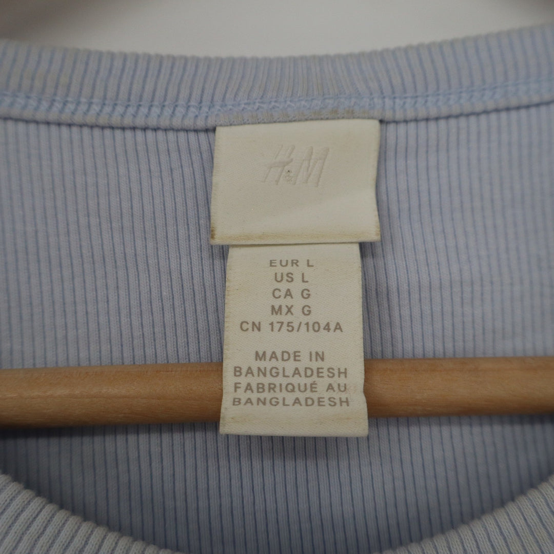 HM Light Blue Ribbed Crop Tank Top Sleeveless Crew Neck Cotton Blend Large