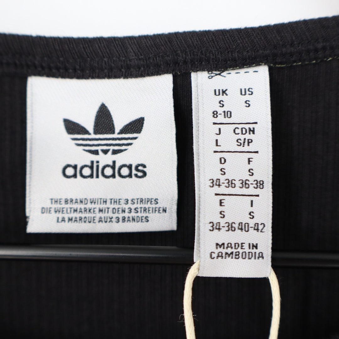 Adidas Originals Womens ESS Crop LS Black Ribbed Long Sleeve Top Size S