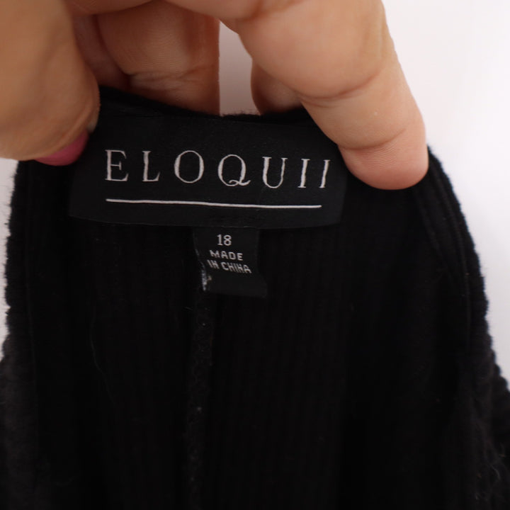 Eloquii Dress Womens 18 Midi Ribbed Knit Black Square Neck Sleeveless Excellent