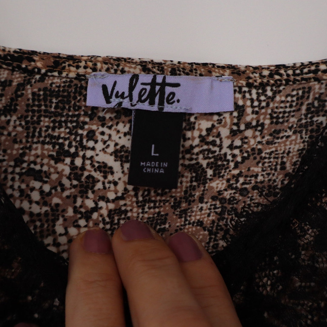 Violette Snakeskin Print Lace Trim Camisole Tank Top Brown Black Large