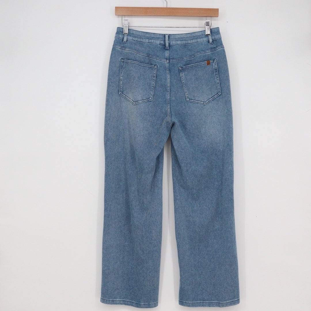 Halara Petite Wide Leg Jeans Medium Wash Blue High Rise Patch Pocket Size S