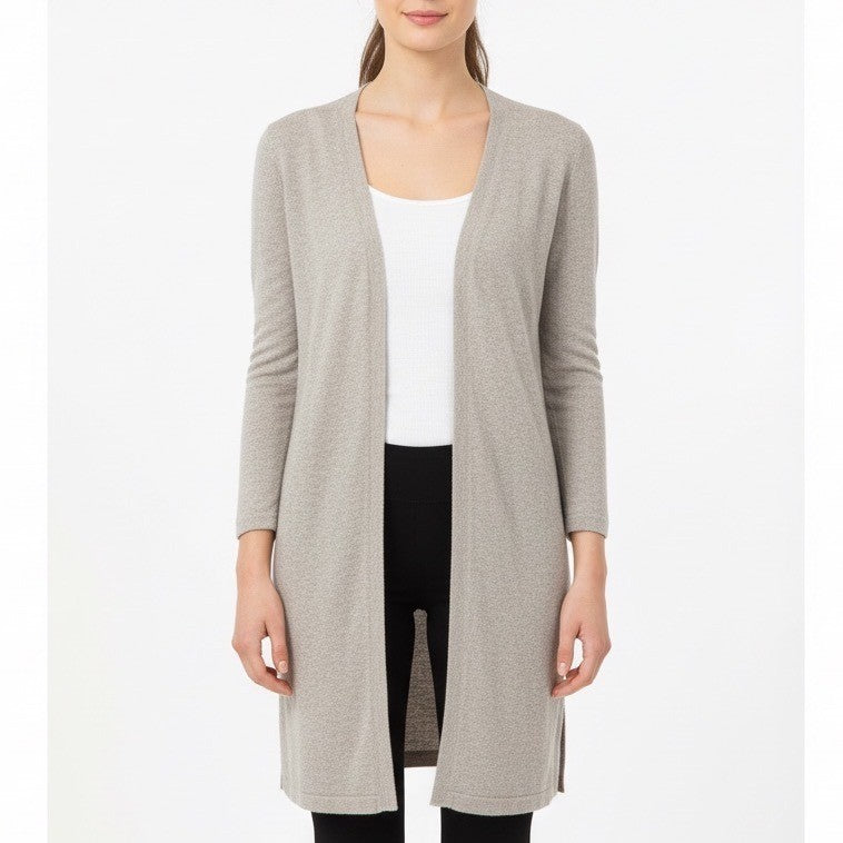 Wendy B. Cashmere Cardigan Sweater Womens Medium Gray Knit Side Slit Knee Length