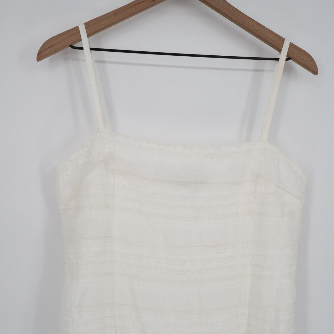 Lulus Emele Mini Dress Women Large White Stretch Textured Tiered Spaghetti Strap