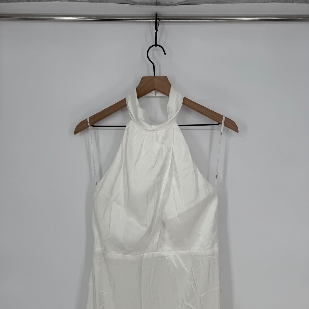 Lulus Eternity Together White Satin Halter Mermaid Maxi Dress Size L